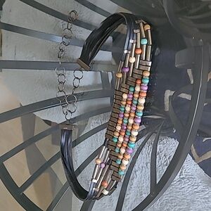 Vintage Beaded Faux Leather Belt ❤️